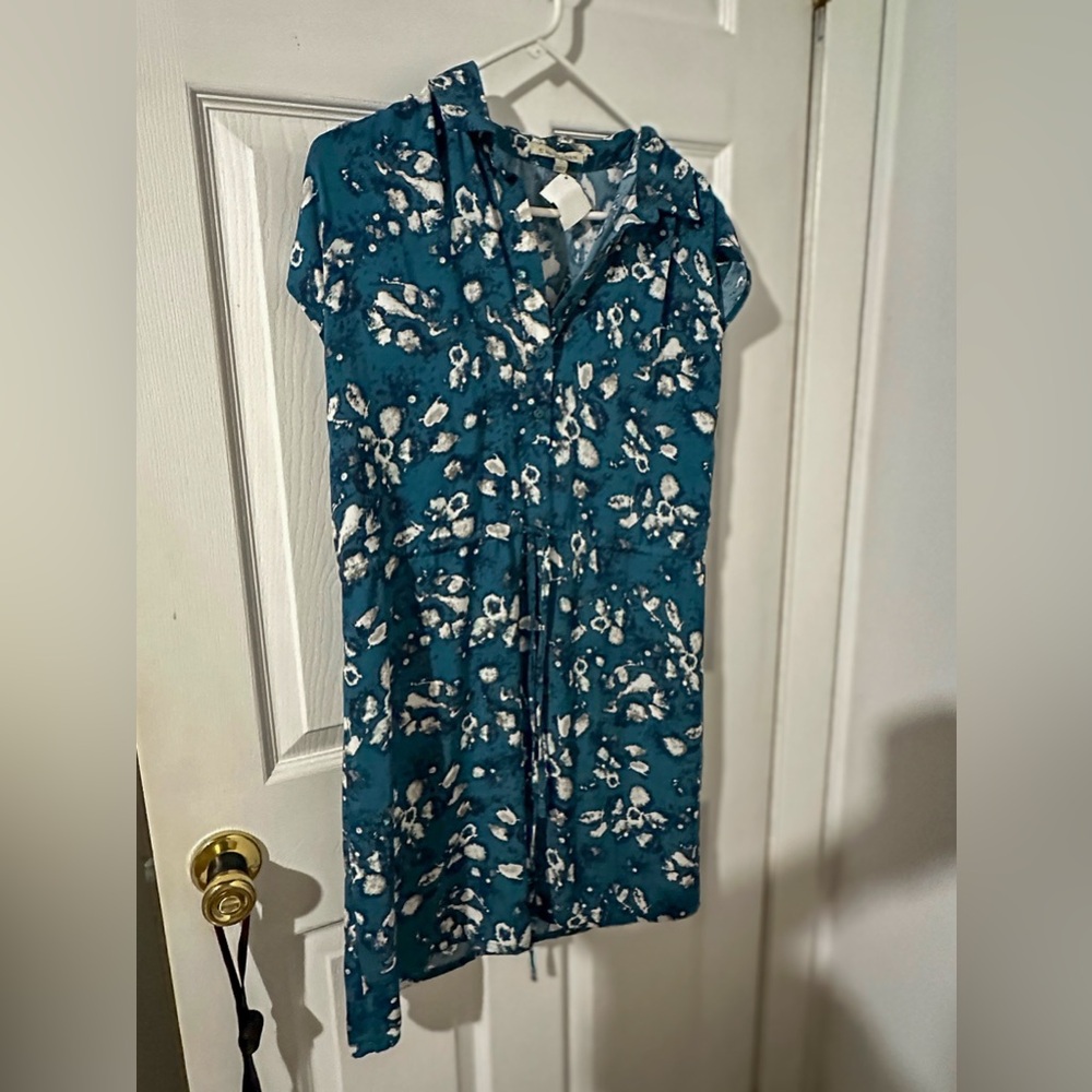41Hawthorn Teal and White Floral Isadora Drawstring Waist Dress Size Small